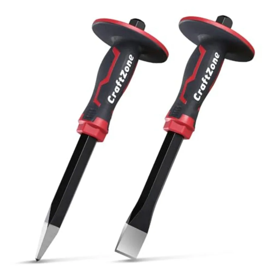 

Masonry Chisel Set - 2-Piece Heavy Duty Pointed and Flat Rock Chisels, Concrete Stone Chisel with Hand Protection for Brick Bre