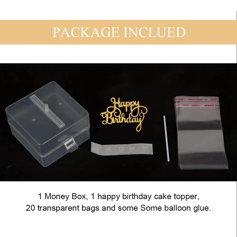 Cake Money Box Set, Money Pulling Cake Making Mold, Cake ATM Money Box With Gold Glitter Happy Birthday Cake Topper