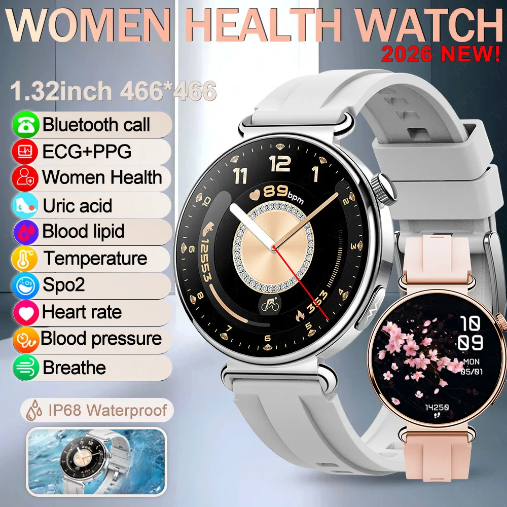 

Women 1.32inch AMOLED Smart Watch ECG Micro Physical Exam Health Monitoring BT Calling Fashion Ladies Sport Fitness Smartwatch