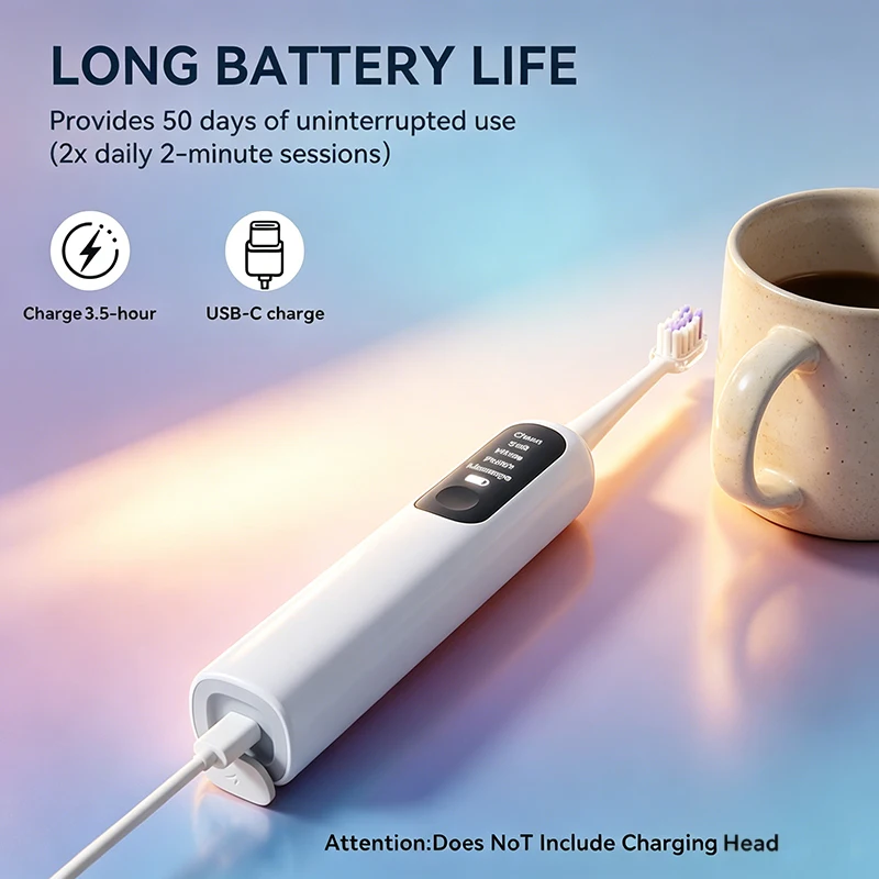 YUNCHI C11 Electric Toothbrush 5-speed Cleaning Soft Bristles with 2 Brush Heads Waterproof 2-minute Timer Adult Toothbrush