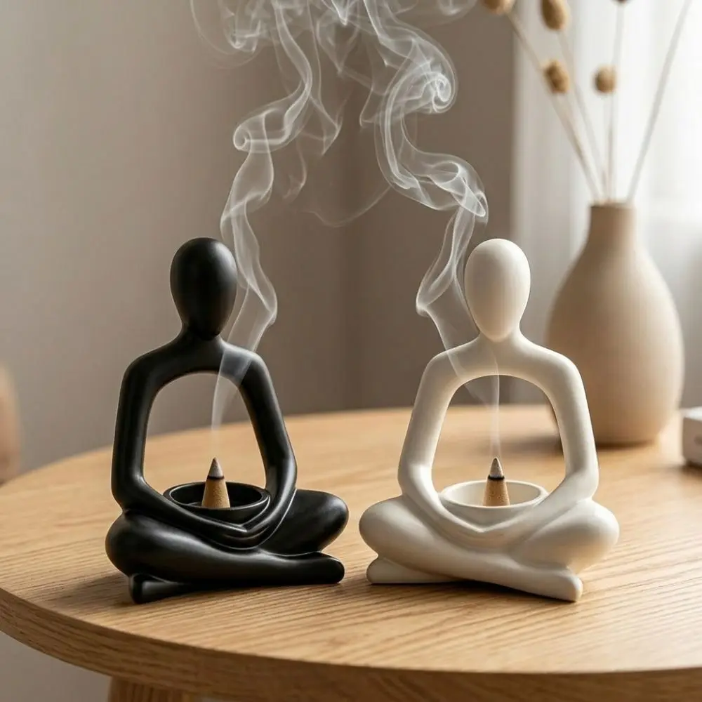 Minimalist Abstract Meditating Figurine Incense Burner Zen Chinese Style 3D Printed Yoga Statue Incense Holder Cross Legged