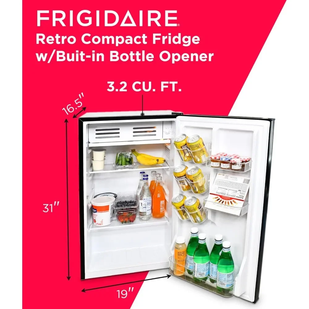 Retro Compact Fridge with Chiller, 3.2 cu ft Countertop Fridge with Built-In Bottle Opener, Compact Refrigerator for Office