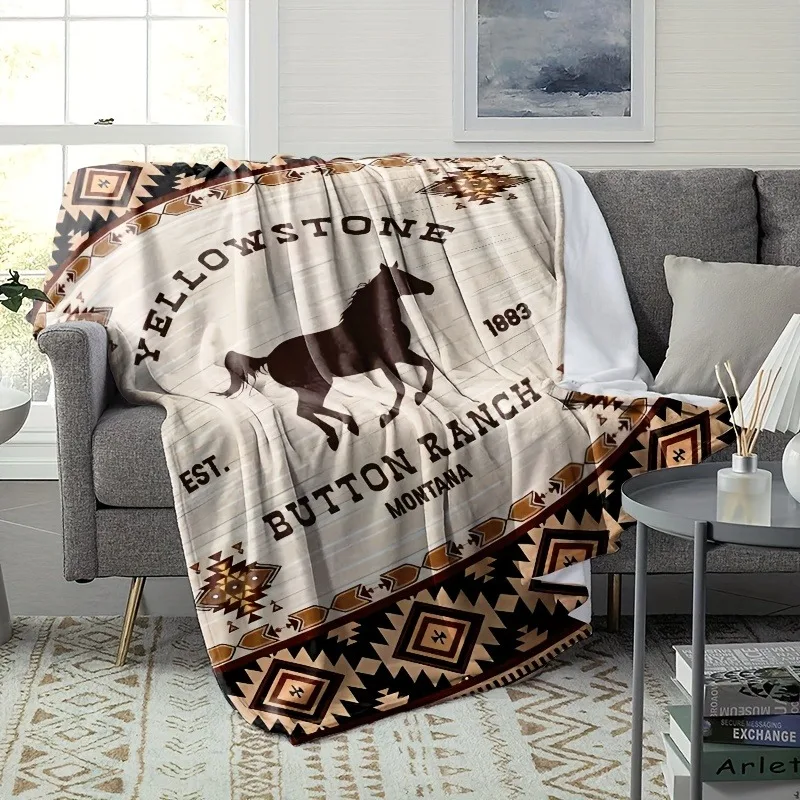 Soft Lightweight Vintage Southwestern Flannel Throw Blanket Yellowstone Horse Print All Season Durable Comfort Gift Blankets