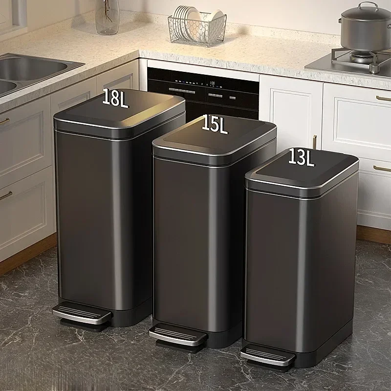 

12/15/18L Wastebasket Treadle with Lid Stainless Steel Odor Resistant Home Trash Bin Kitchen Bathroom Large Capacity Garbage Can