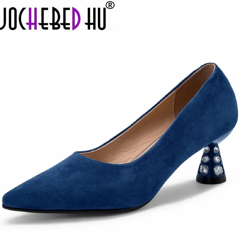

【JOCHEBED HU】Handmade Genuine Leather Colorful Pointed Toe Stiletto Mid Heels Slip On Fashion Shallow Sexy Wedding Pumps