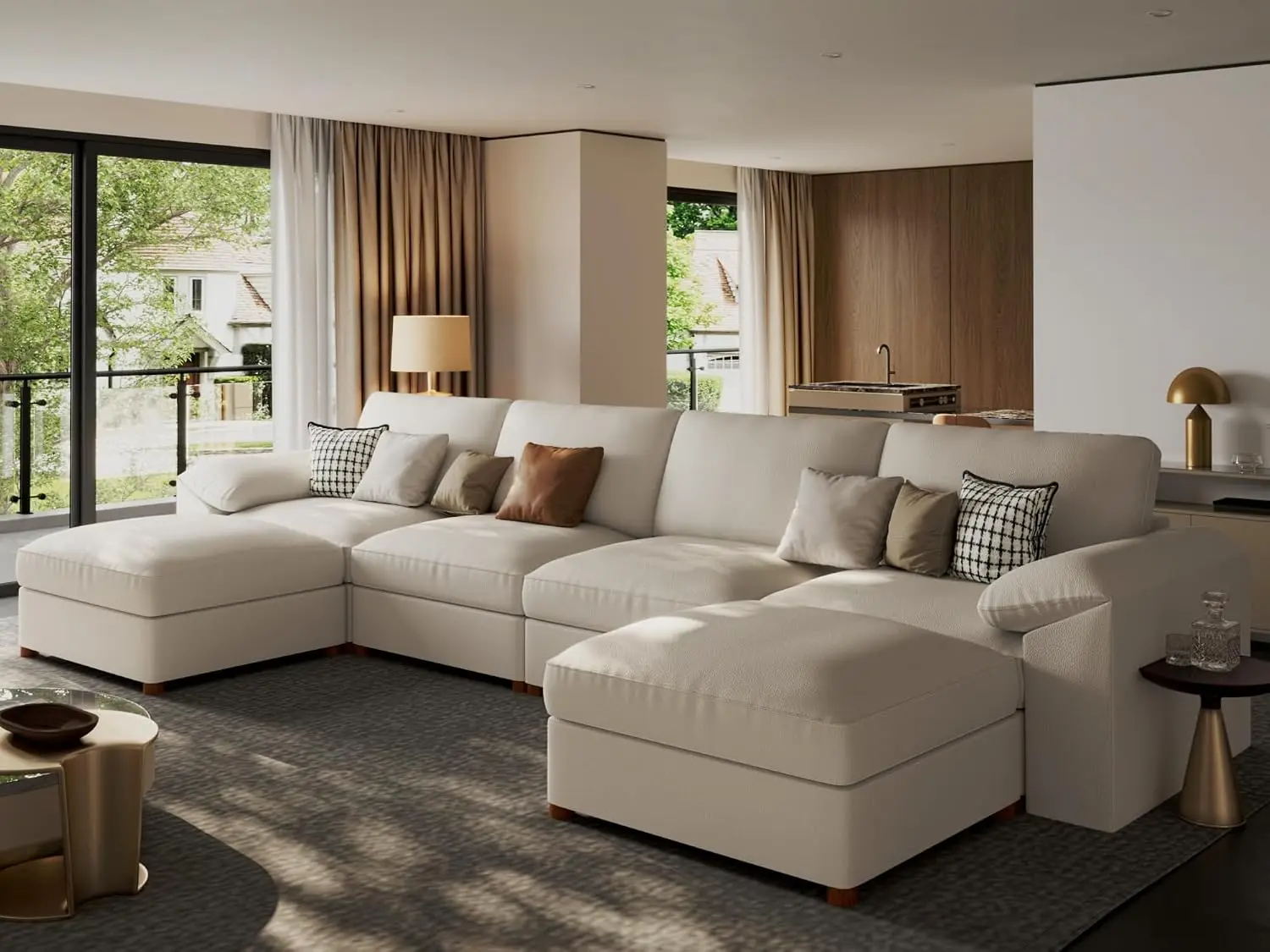 Modular Sectional Sofa, U Shaped Scratch Resistant Couch, Beige, Customized