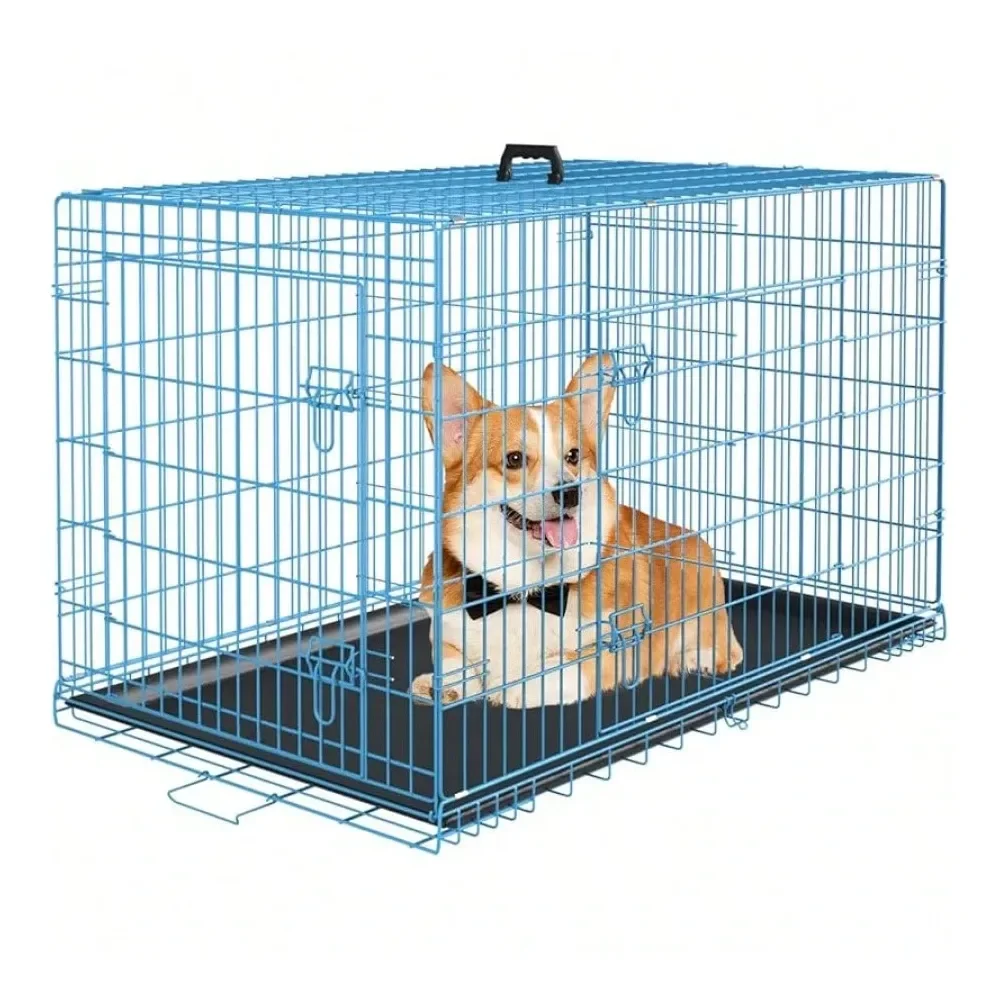 

Inch Dog Crate Kennel Small Dogs Metal Cage DoubleDoor Folding Travel Indoor Outdoor Puppy Playpen With Divider And Handle Plas