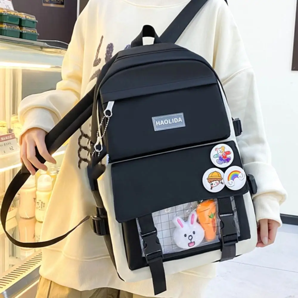 Leisure Nylon Large Capacity Bags Simple Canvas Badge Shoulder Backpack A Set of Four Commute Korean Style School Bag Unisex
