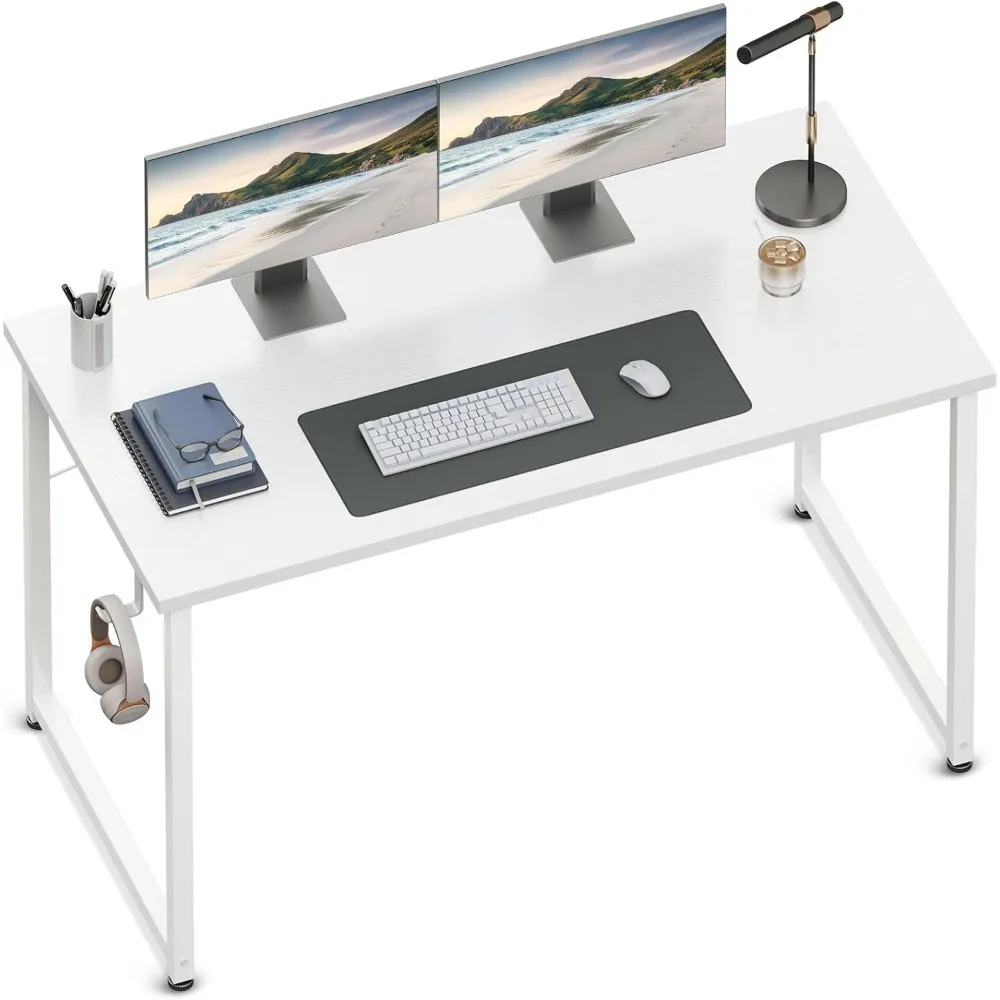 ODK 48 Inches Small Gaming Computer Desk, Work Study Table for Home Office, Kids Student Writing Desk with Headphone Hooks White