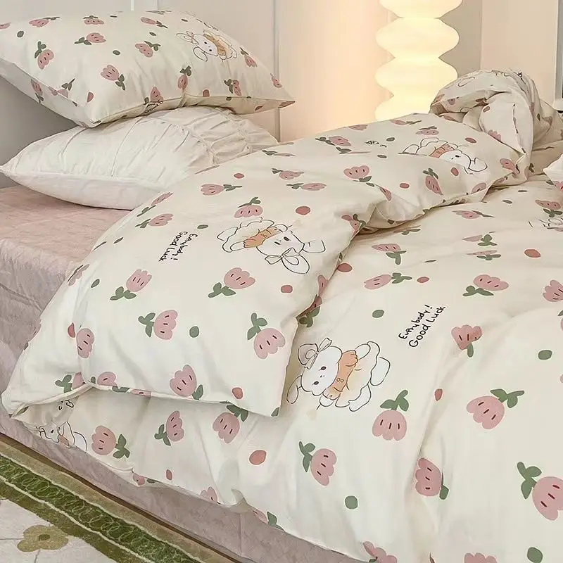 Conjunto de cama romântico floral ins estilo capa edredão folha plana com fronhas única rainha tamanho completo meninos meninas coreano roupa cama