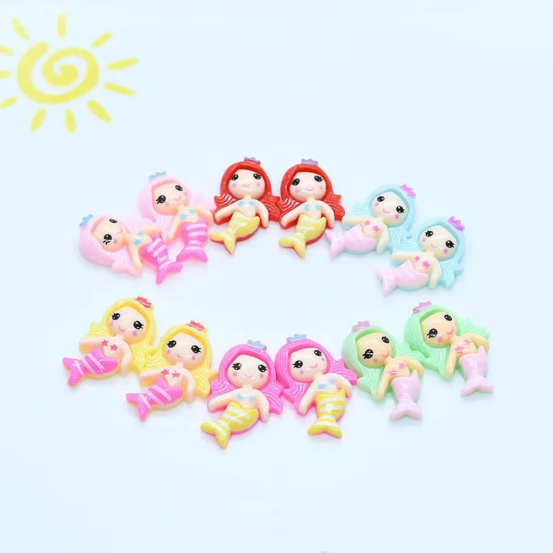 20Pcs New Cute Resin Mini Cartoon Princess Mermaid Flat Back Scrapbook Kawaii DIY Home Furnishing Embellishments Hairpin Accesso