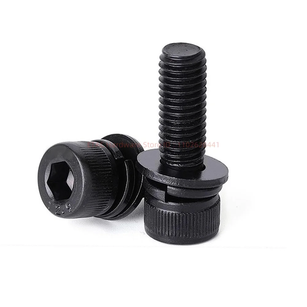 M3 M4 M5 M6 M8 M10 M12 DIN912 12.9 Grade Black Cabon Steel Allen Hexagon Hex Socket Cap Head Screw Bolt Nut Washer Set Kit