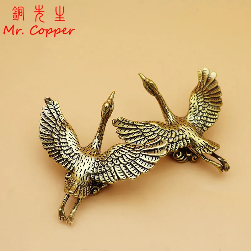 Brass Flying Crane Ornaments Desktop Vintage Animal Figurines Miniatures Metal Small Statue Home Decorations Crafts Accessories
