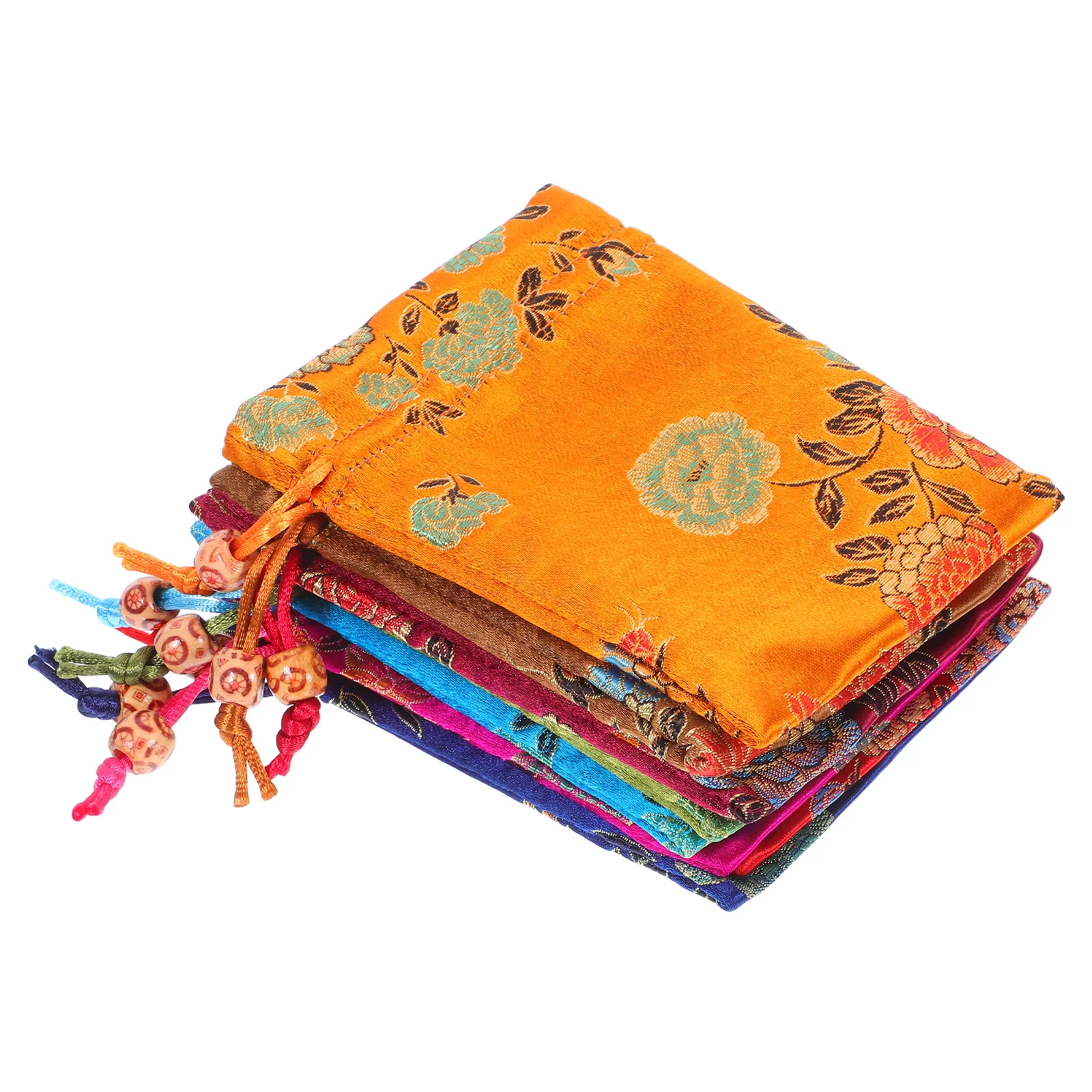 

8 Pcs Drawstring Pockets Embroidered Small Bag Wrapping Fabric Necklace Pouch Flowers Purse Jewelry Chinese Style Travel