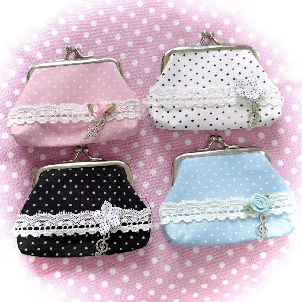 Retro Handmade Lace Coin Purse Rose Pattern Wave Dot Design Earphone Bag Vintage Craft Y2k Style Small Wallet For Ladies Gift
