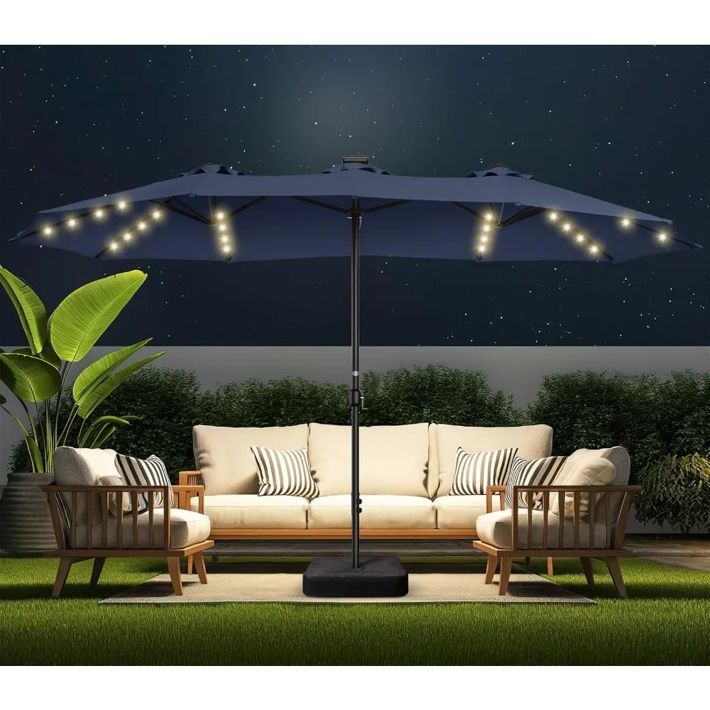 

For Double Sided Patio Umbrellas - 15ft Solar Lights LED Lighted Outdoor Extra Large Market Table Umbrella with Base Included, O