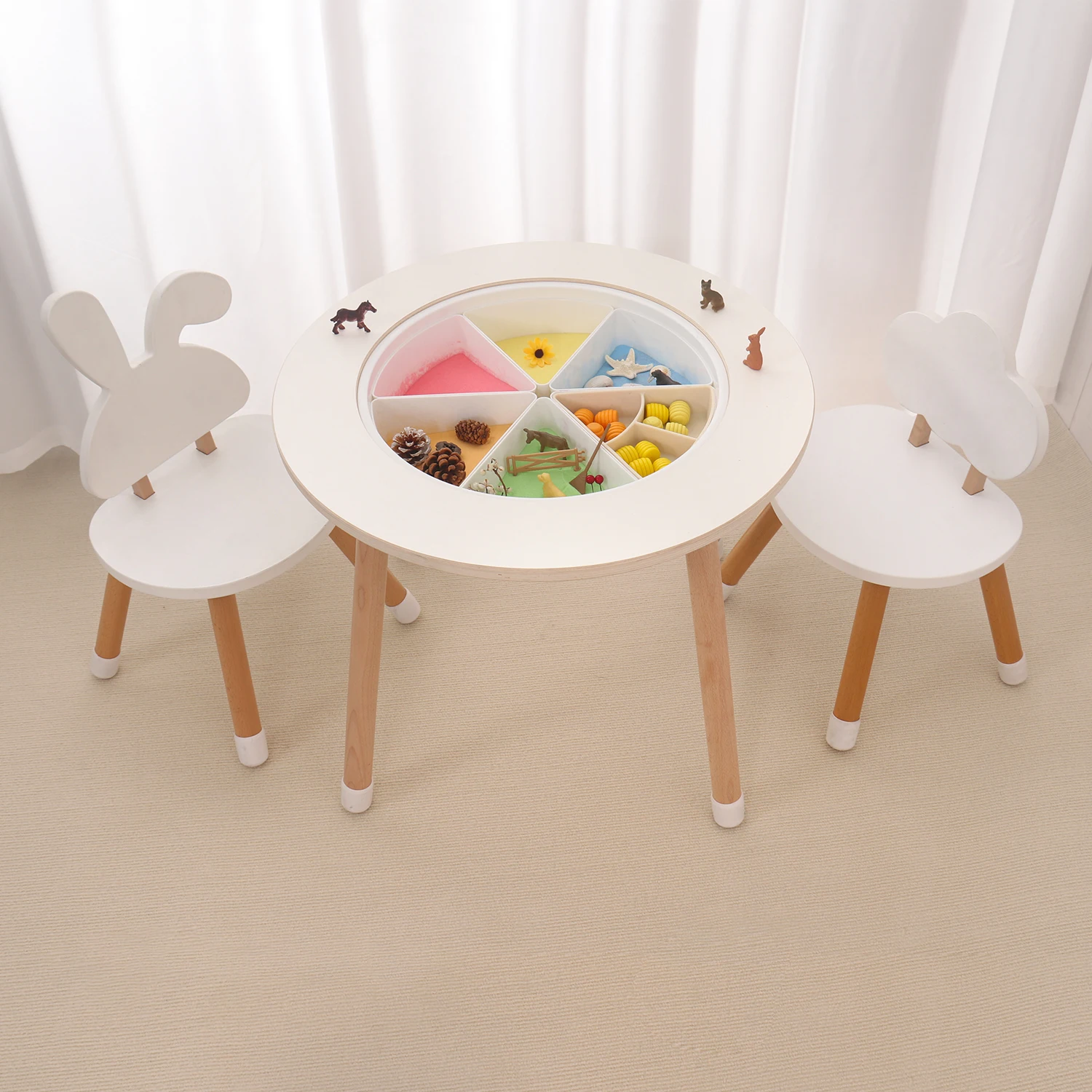 

Nordic children's furniture sensory play table set with sensory tray for bedroom meals, school wood for children and babies