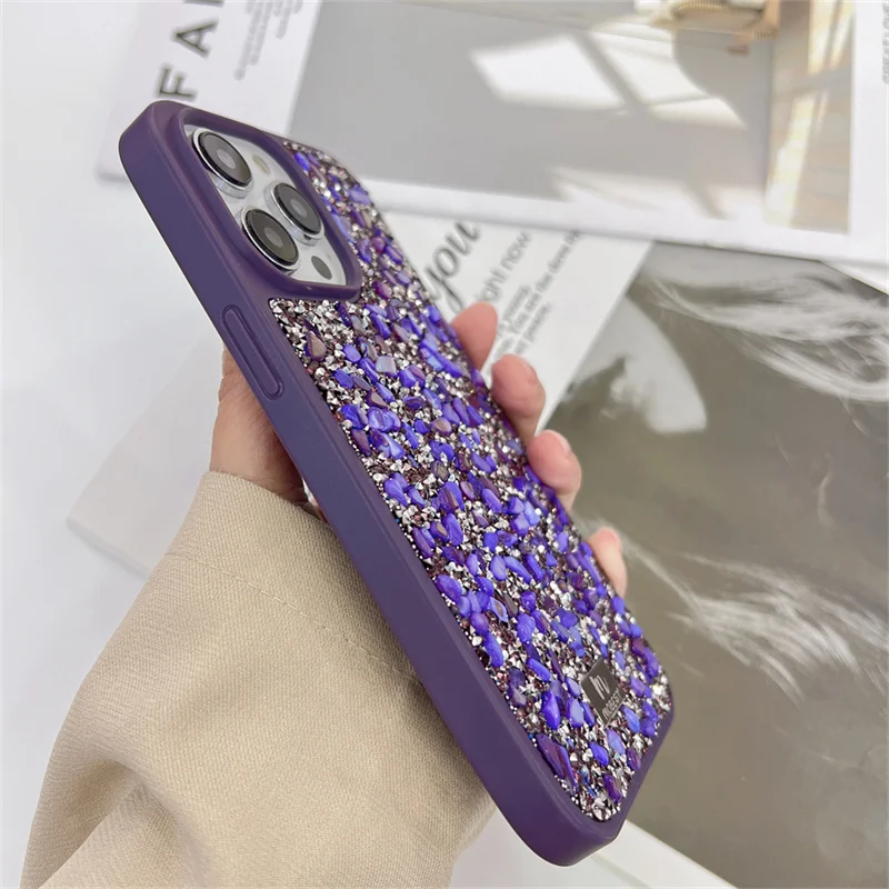 For iPhone 15 14 13 Pro Max crystal Stone Bling Back Case Glitter Diamond Shockproof luxury Cover