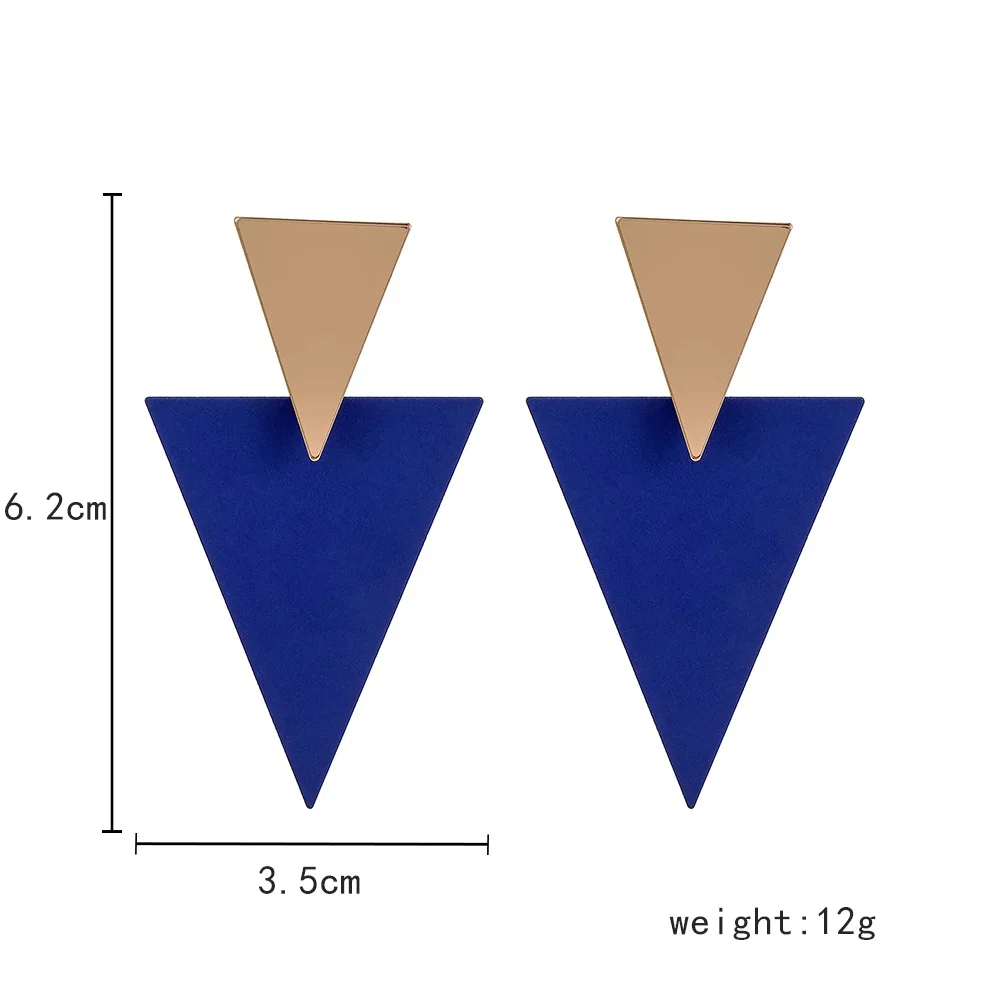 Brincos Triangulares Geométricos para Mulheres, Jóias Femininas, Estilo Metal, Tinta Azul Tesouro, Moda Jantar de Festa