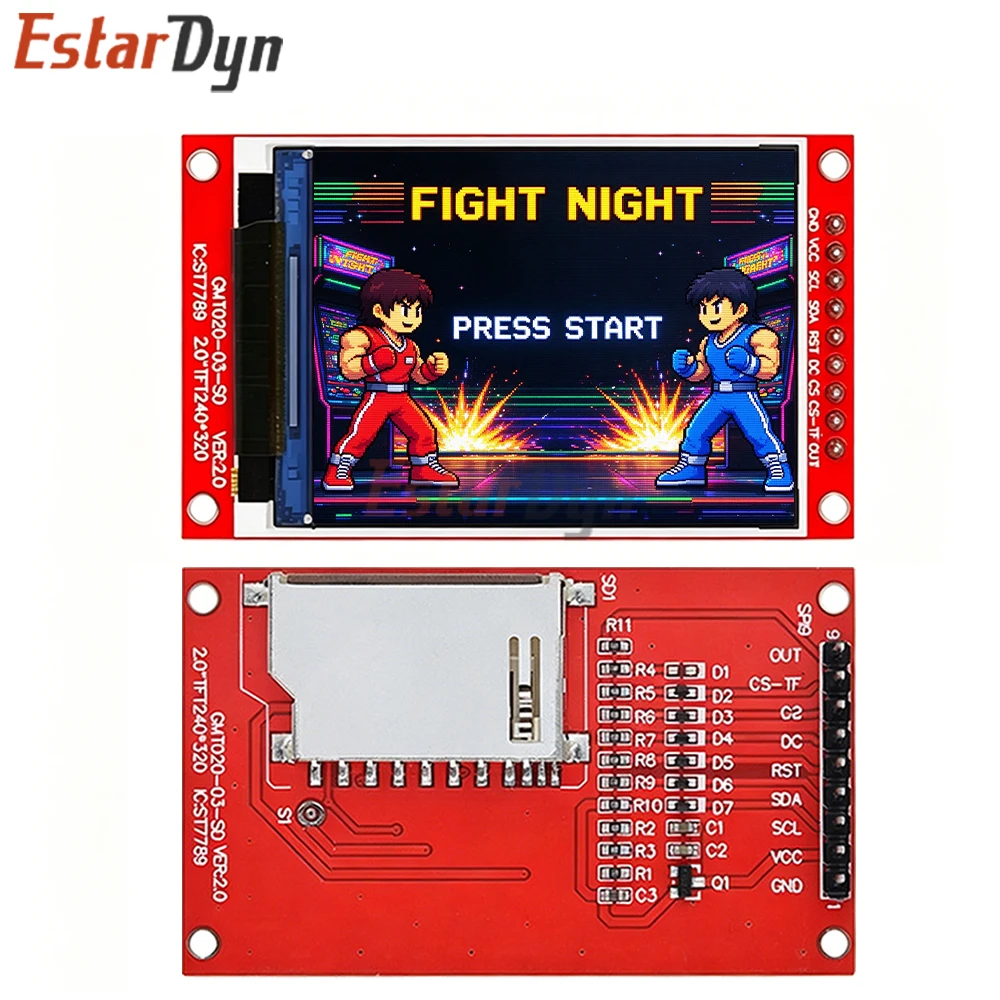 Estardyn 2.0 Inch TFT LCD Display Module 240x320 ST7789V Driver SPI Color Screen with SD Card Slot