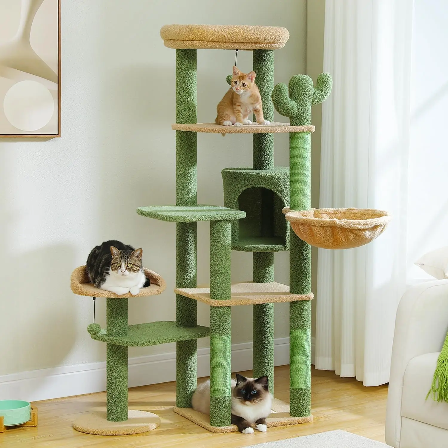 

59" Cactus Cat Tree, Large Cat Tree for Indoor Cats, Tower for Large , Multi-Level Tower, Condo