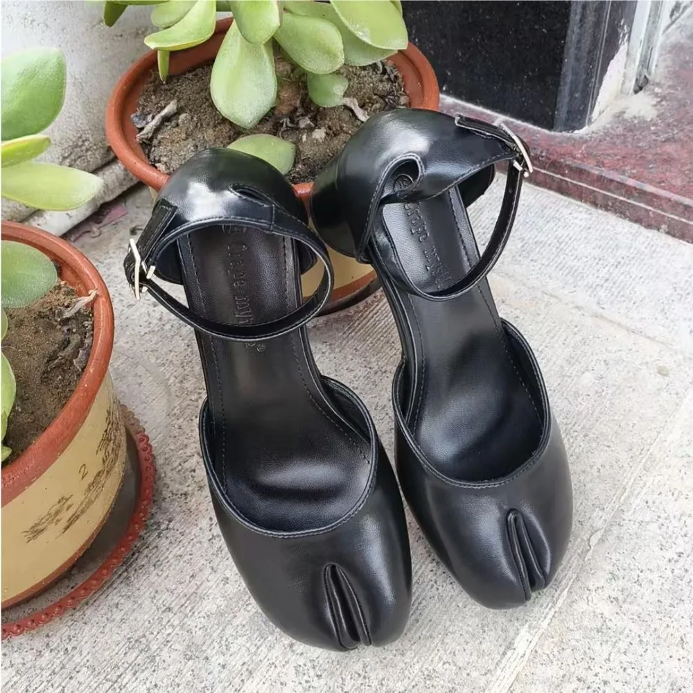 

Modern Heels Pumps Women Round High Heel Leather Square Split Toe Pumps Shoes Spring Summer Sandals Mary Janes Shoes Heels Women