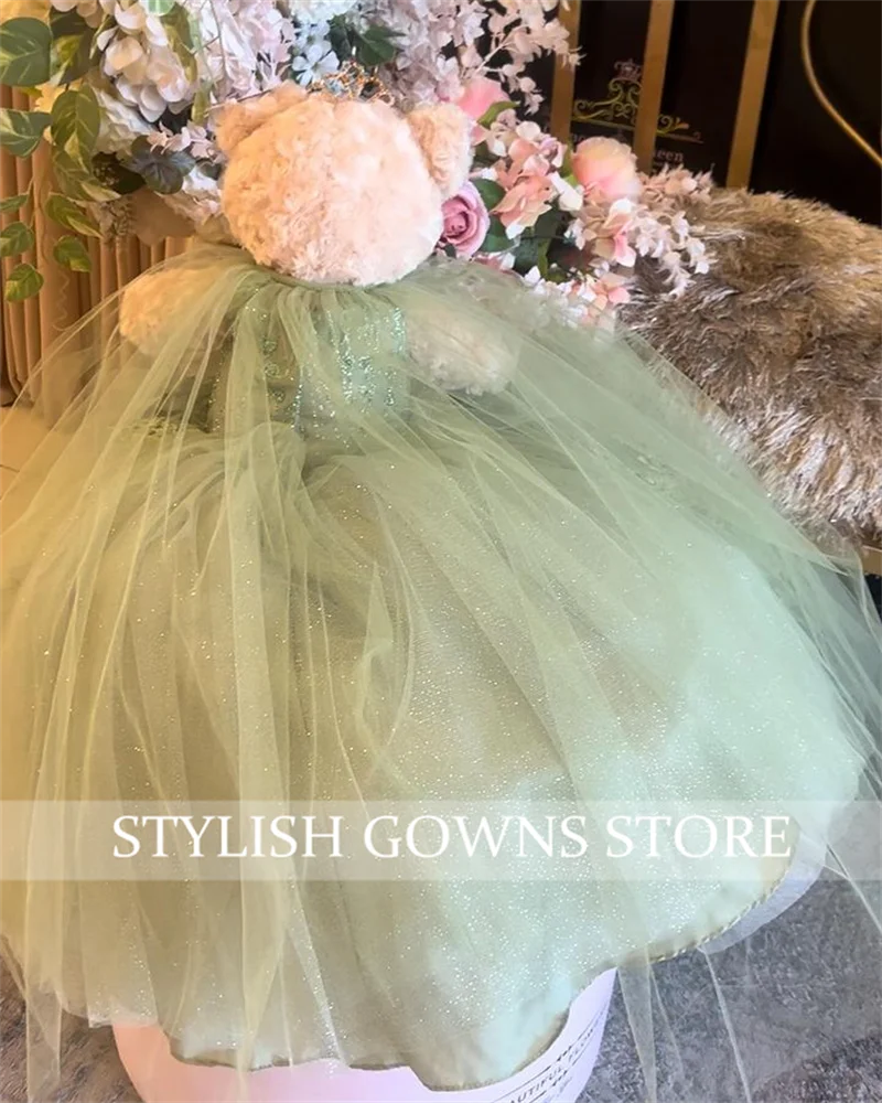 Green V Neck Special Link For Personalized Quinceanera Teddy Bear Dress Exquisite Beaded Flowers Appliques Customized