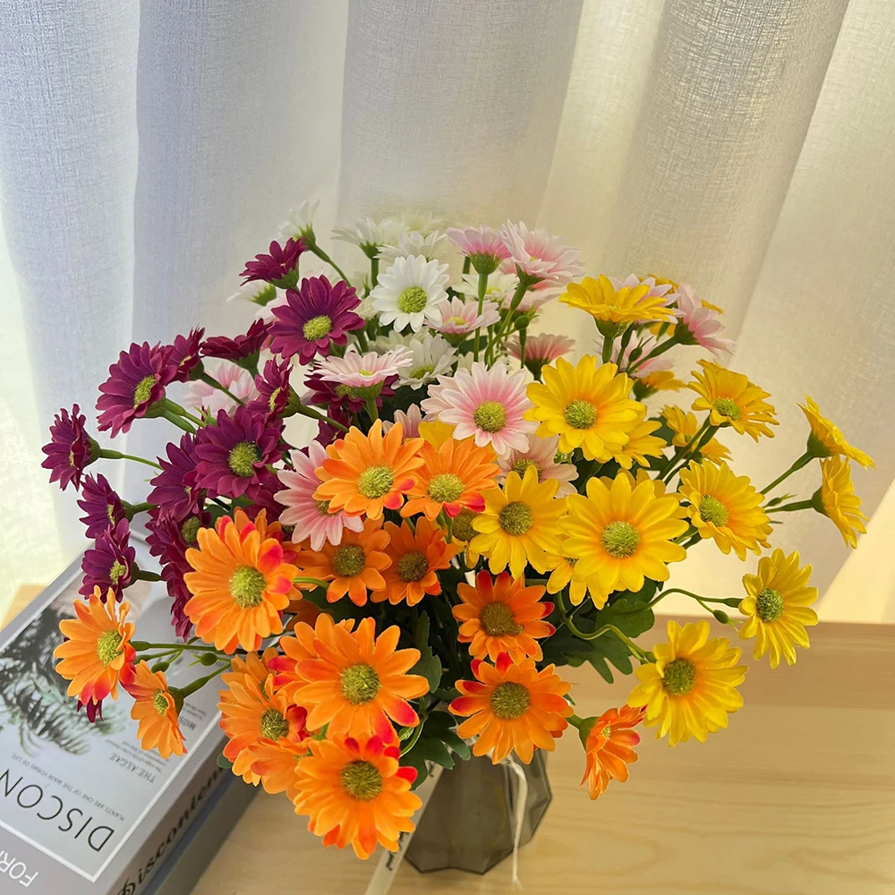 Artificial Flowers Daisy Silk Bouquet Fake Flower DIY Decor for Vase Home Wedding Christmas Flores Artificial Para Decoración