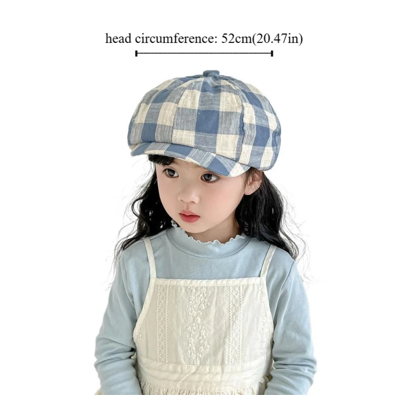 새로운 체크무늬 뉴스보이 캡 한국 레트로 아동 베레모 야외 빈티지 피크 캡 키즈