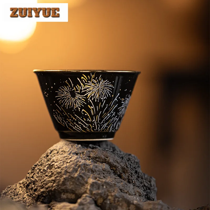 2pc/lot Black Gold And Silver Fireworks Teacup Boutique Tea Bowl Mug Tea-tasting Meditation Cup Chazhan Master Cups Cha 30ml - Image 4