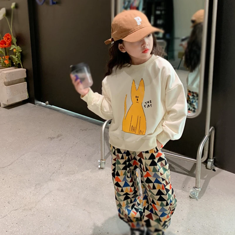 Spring Autumn Kid Girl Sweatshirt Letter Cartoon Flower Print Toddler Top  Boy Long Sleeve T-Shirt Children's Baby Clothes 2-12Y