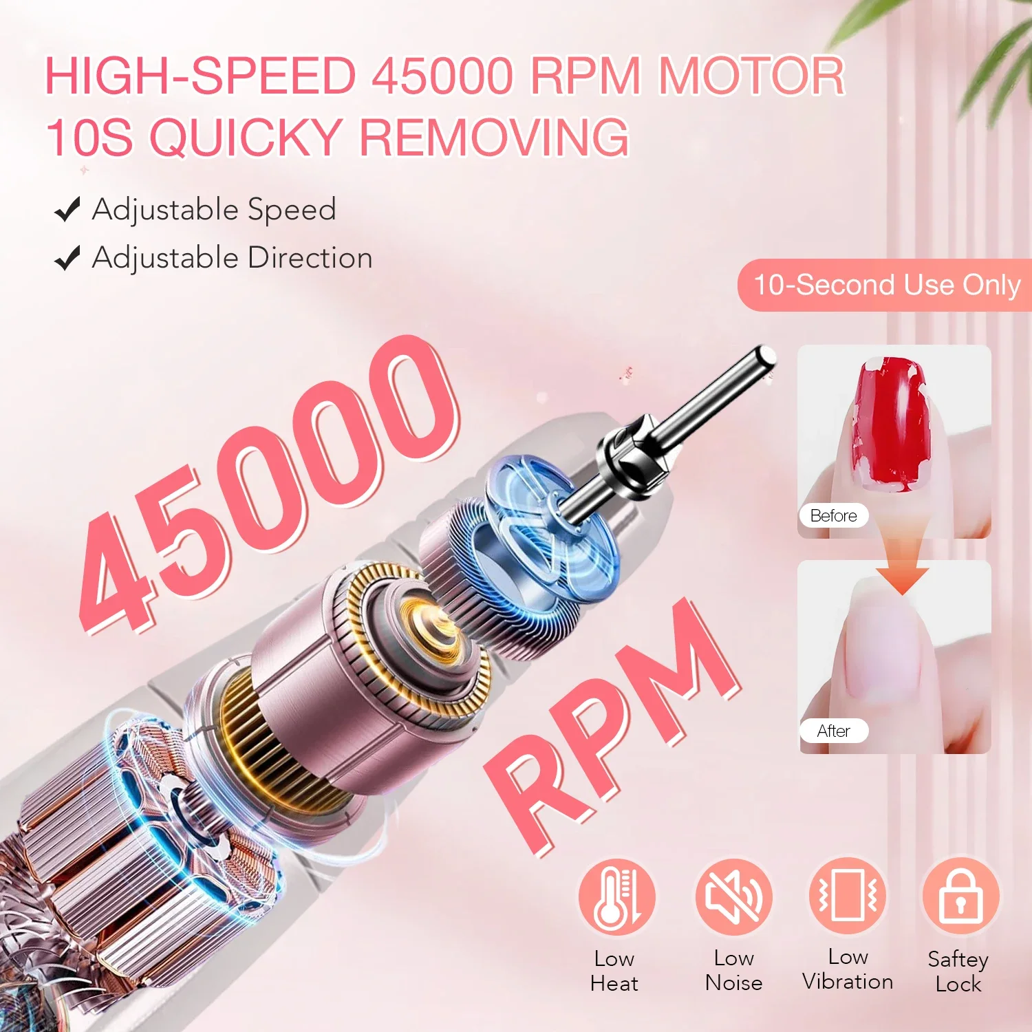 DianaBeauty 45000 tr/min perceuse à ongles Rechargeable polisseuse à ongles de bureau avec 12 forets lime électrique outils de Salon de manucure