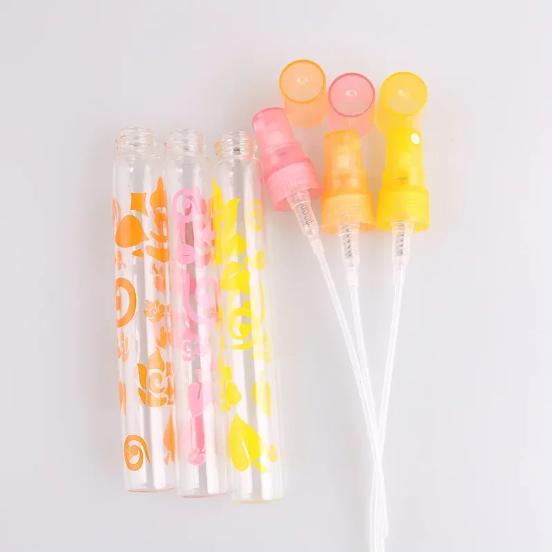 Flacon pulvérisateur de parfum en verre, 10ml, impression de fleurs, Transparent, atomiseur rechargeable, échantillon, récipient cosmétique