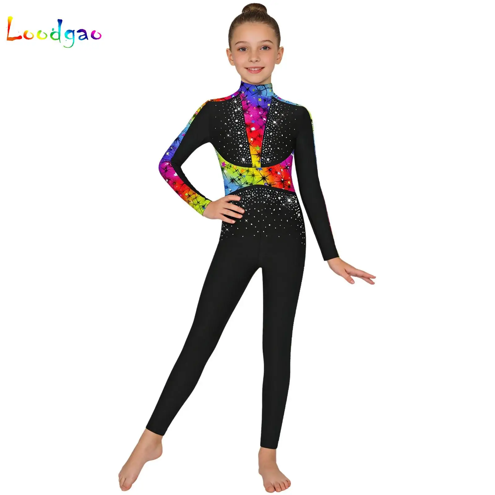 

Teen Girls Artistic Figure Skating Ballet Dance Costume Rhinestone Practice Leotard Jumpsuit Bodysuit Rhythmic Gymnastics Jersey