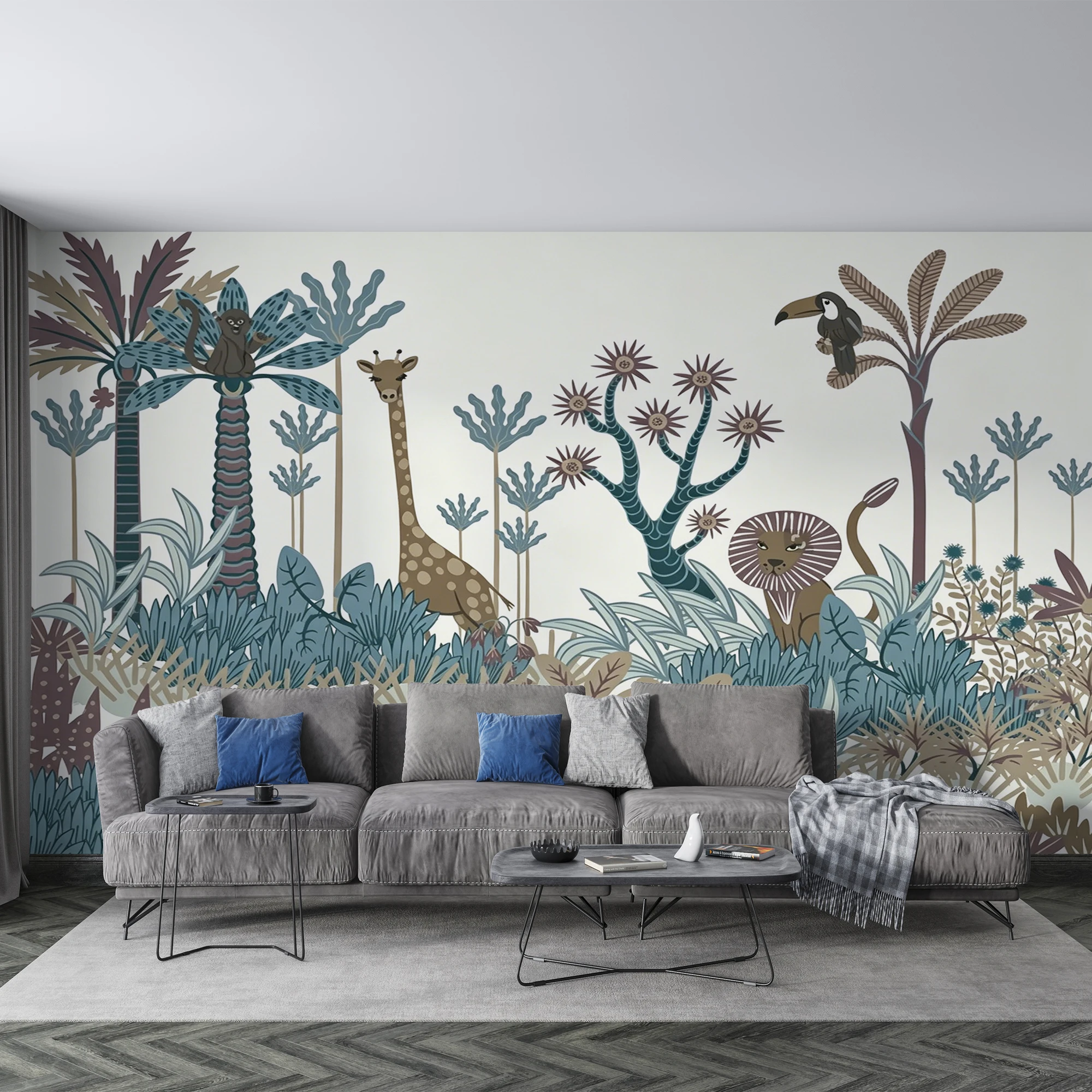 Milofi Custom Mural Wallpaper Safari Jungle Animal Giraffe Lion Bird Kids Nursery Bedroom Wall Decor Papel De Parede