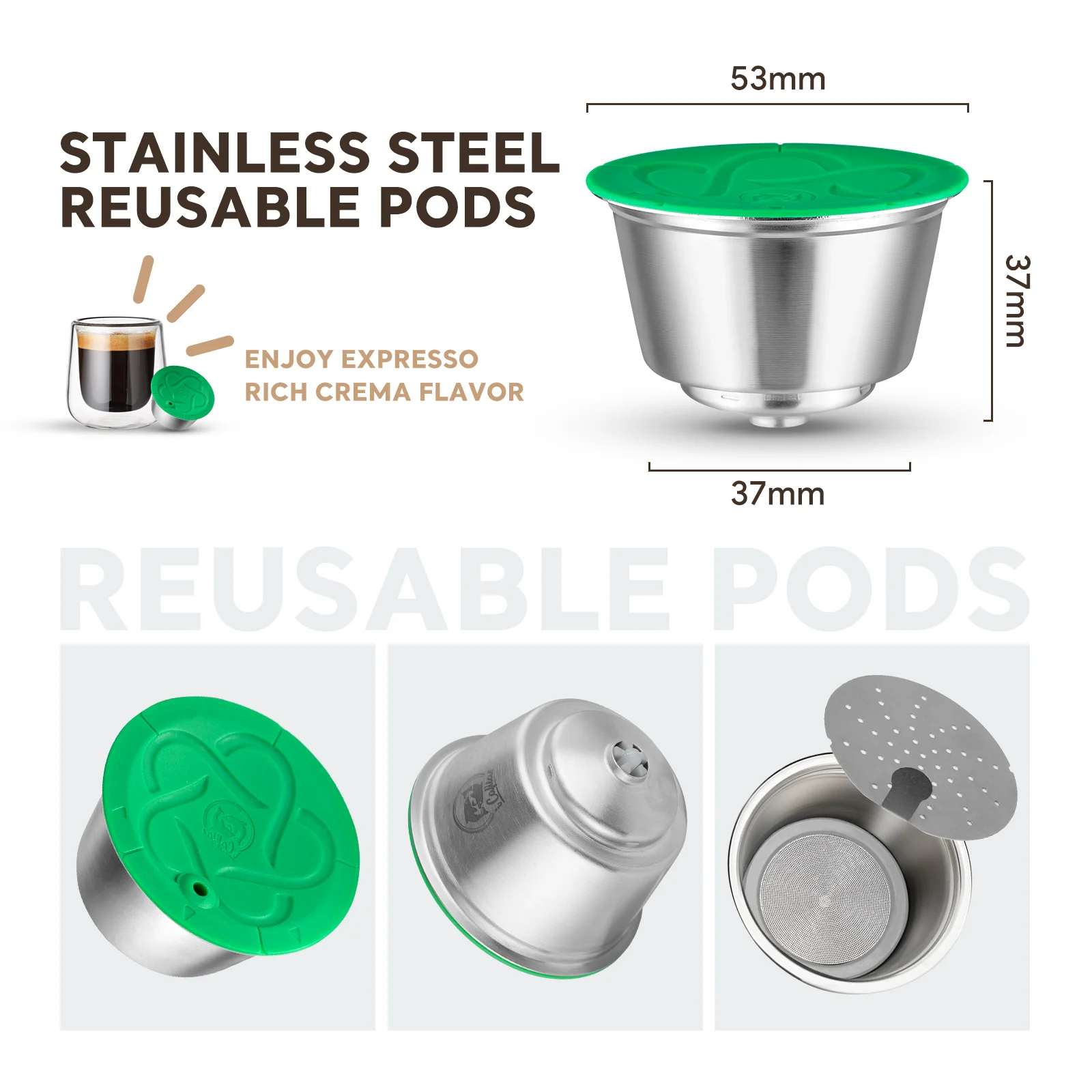 Reusable Coffee Foam Filters For Nescafe Dolce Gusto Refillable Capsule Pod Stainless Steel Plastic Tamper Wholesale