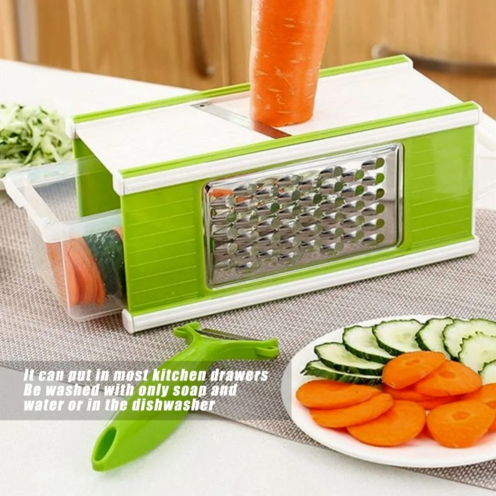5 in 1 Food Chopper Portable Manual Shredding Machine with Storage Box Easy to Clean Julienne Slicer Cutting/Chopping/Decorating