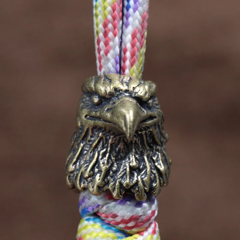 Eagle Head Sculpture Brass Knife Beads EDC Outdoor DIY Paracord Woven Bracelets Accessories Survival Flashlight Lanyard Pendants