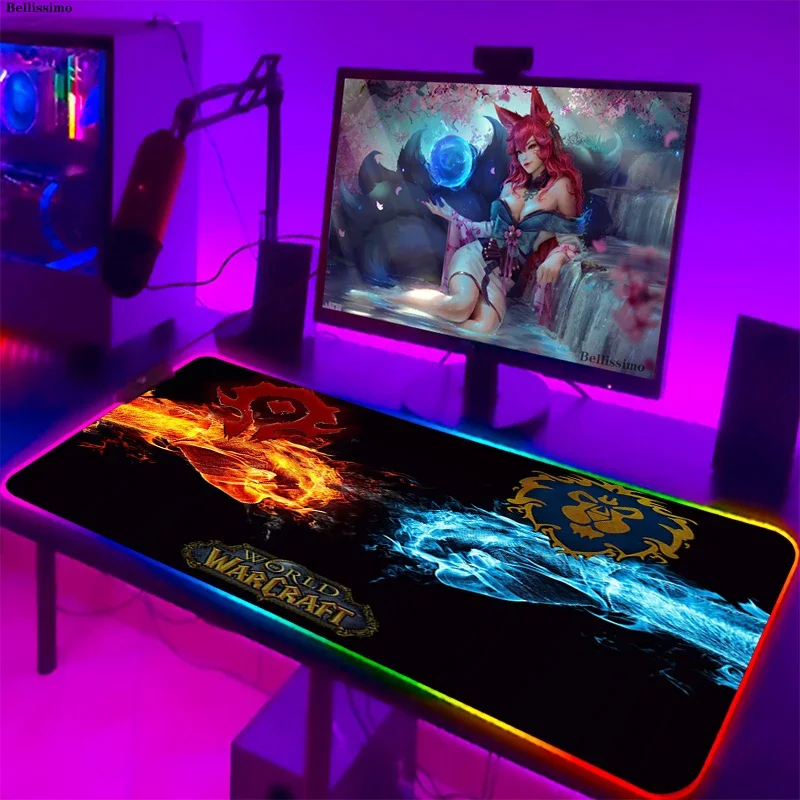 Tapis de souris World of Warcraft arc-en-ciel pour ordinateur gamer, accessoire de jeu RGB, grand format, rétro-4.2