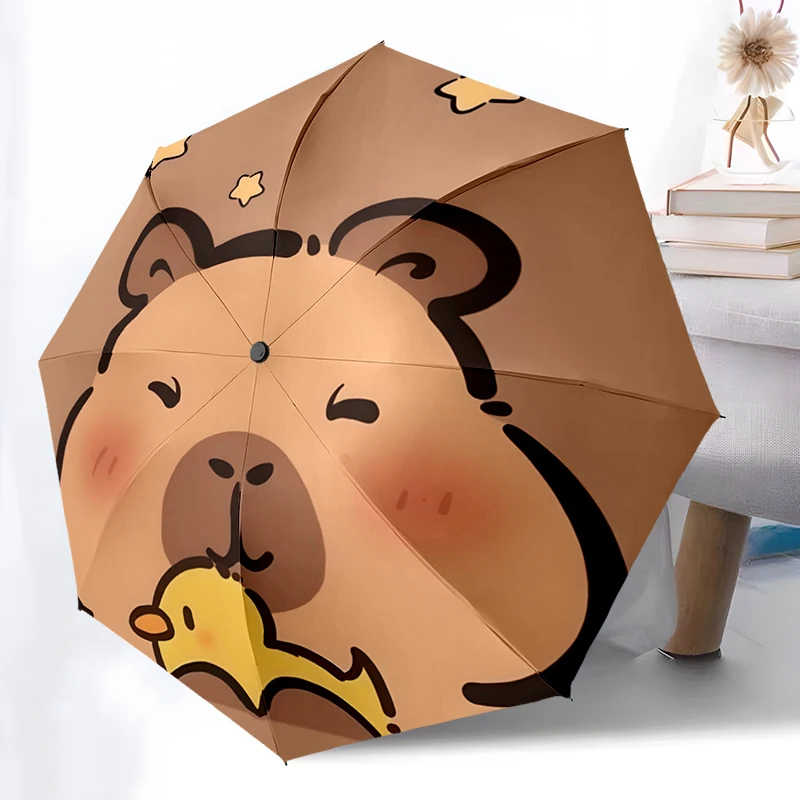Kawaii Capybara Umbrella Automatic Open/close, Sturdy Iron Frame & 8-Rib Structure, Umbrella for Women & Men, Christmas Gifts