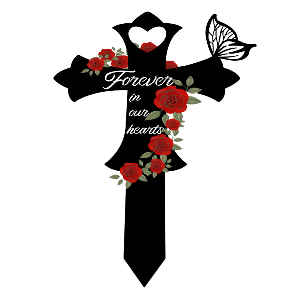 Metal Cross Garden Stake Cemetery Memorial Cross Stake Grave Marker Outdoor Grave Decoration Graves Cemetery Decorations