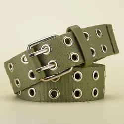 Men's Belt Canvas Belt Double Row Pin Buckle Belt Fashion Casual WOMEN'S Belt Outdoor Sports Belt with Cargo Pants Jeans Belt
