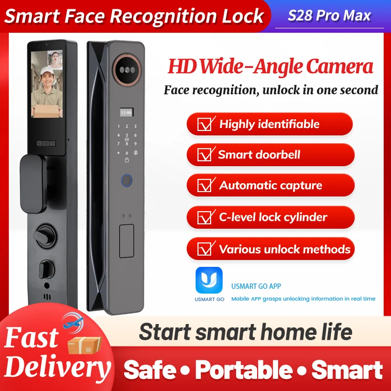 3D Face Recognition Digital Door Lock With Camera Best Smart Door Lock With Dual Screen Video Call usmart go APP Smart Door Lock