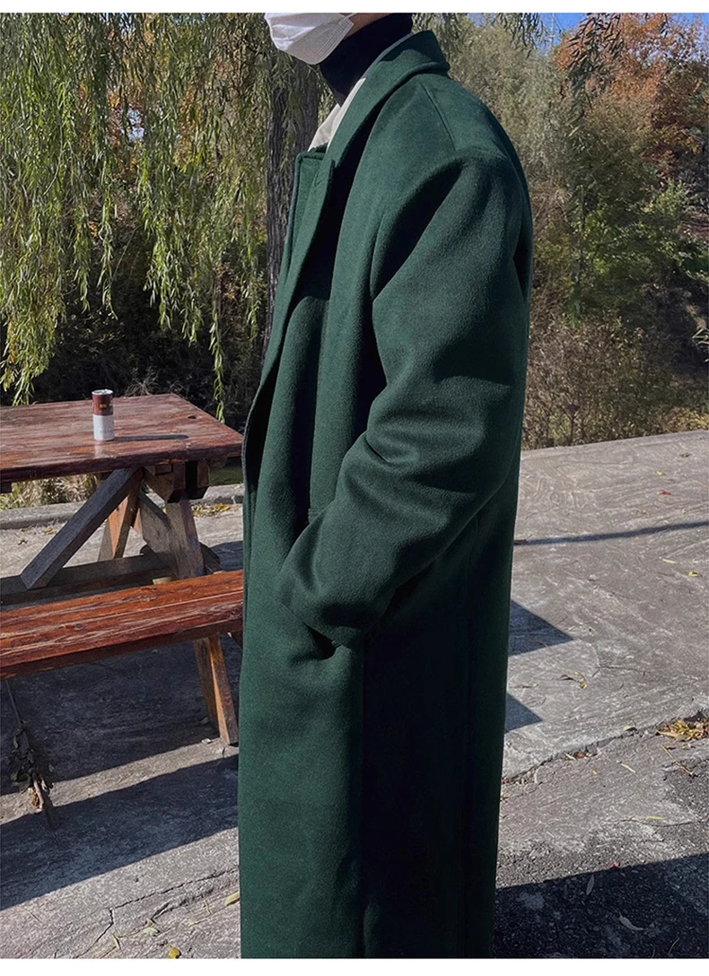 Mauroicardi Autumn Winter Long Warm Oversized Soft Dark Green Black Woolen Coat Men Loose Casual Korean Wool Blends Overcoat
