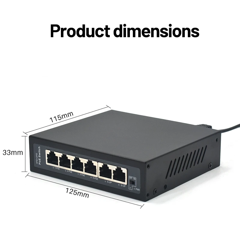 Kaysus 48V PoEスイッチ 100Mbps 6ポート 100M PoEスイッチ 4FE(PoE)+2FE アンマネージド プラグアンドプレイ 30W PoE AIネットワークスイッチ（CCTV用）