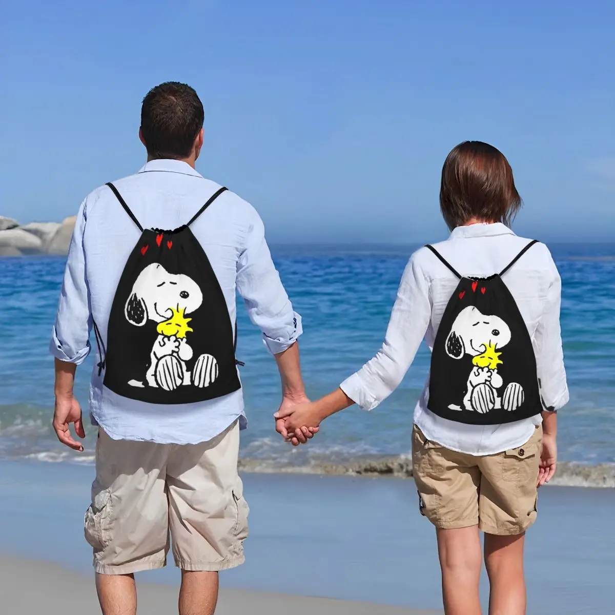 Borse personalizzate Snoopy Woodstock Love con coulisse per l\'allenamento zaini da Yoga uomo donna Beagle Dog Sports Gym Sackpack