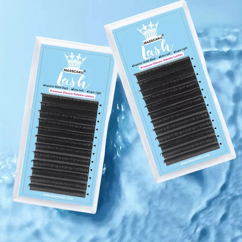 MASSCAKU 12Lines Regular Eyelashes Thick Fluffy Eyelashes Cilias 0.07mm/0.10mm Curling Soft Individual Lashes Ribbon Makeup Cili