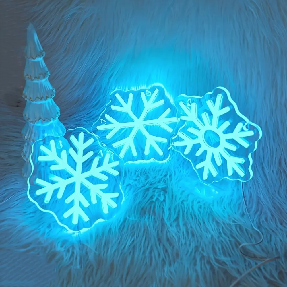 INS Style Snowflake LED Neon Light USB Soft Glow Wall Hanging Lamp Winter Xmas Bedroom Decor Cute Holiday Home Atmosphere Lamp