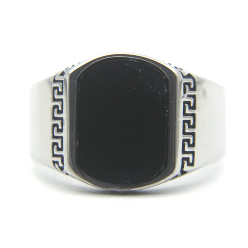 Solid Green Black Stone Ring Stainless Steel Retro Punk Biker Unisex Ring