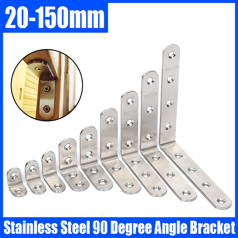 

2PCS 201 Stainless Steel 90 Degree Angle Bracket Corner Brackets L-shaped Bracket Joint Bracket Fastener For Fixing Furniture